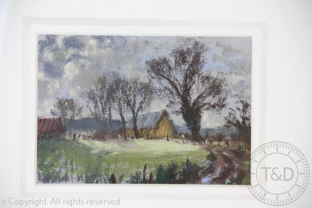 English School - 20th century, Pair of pastels, Country scenes with river and barn, 11.5cm x 16. - Image 2 of 4