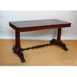 A William IV and later rosewood library/ hall table, with central rectangular top,