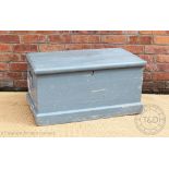 A late Victorian pine trunk, with later grey painting, 44cm H x 90cm W x 49cm D,