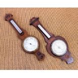 An Edwardian inlaid mahogany aneroid barometer, with mercury thermometer, 87cm,