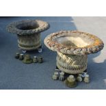 A large pair of 19th century style reconstituted stone garden planters, with basket weave detailing,