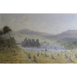 G V Sherif - 19th century, Watercolour, View of a castle with river and corn field,