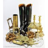 A collection of brass ware to include a Louis XVI style frame, with easel back,