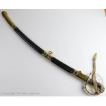 A replica 1803 pattern sabre, brass hilt with lions head pommel and wire bound leather grip