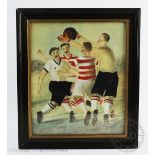 English School (Early 20th century), Watercolour on paper, Naive study of four football players,