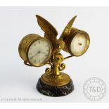 A 19th century French gilt metal combination desk time piece / aneroid barometer,