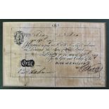 A Bank of England Abraham Newland (1778-1807) One Pound note dated 15th April 1799,