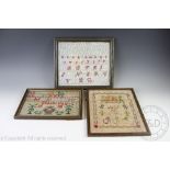 Three Victorian small needlework samplers, one by Elizabeth Kaye, another dated 1889,