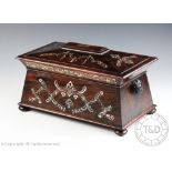 A William IV mother of pearl inlaid rosewood tea caddy,