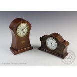 Two Edwardian inlaid mahogany mantel time piece,