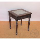 A Victorian scumbled pine games table, with chess board top and two drawers, on turned legs,