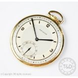 An Art Deco 9ct gold cased Movado open face pocket watch, 1935 import mark,