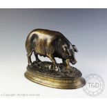 Paul Edmund Delabriere (1829-1912), a bronze model of a wild boar modelled upon a rocky base,