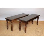 A pair of modern Victorian style stained pine window seats, on turned legs,