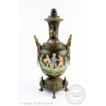 A late 19th century French enamelled porcelain and gilt metal mounted lamp base,