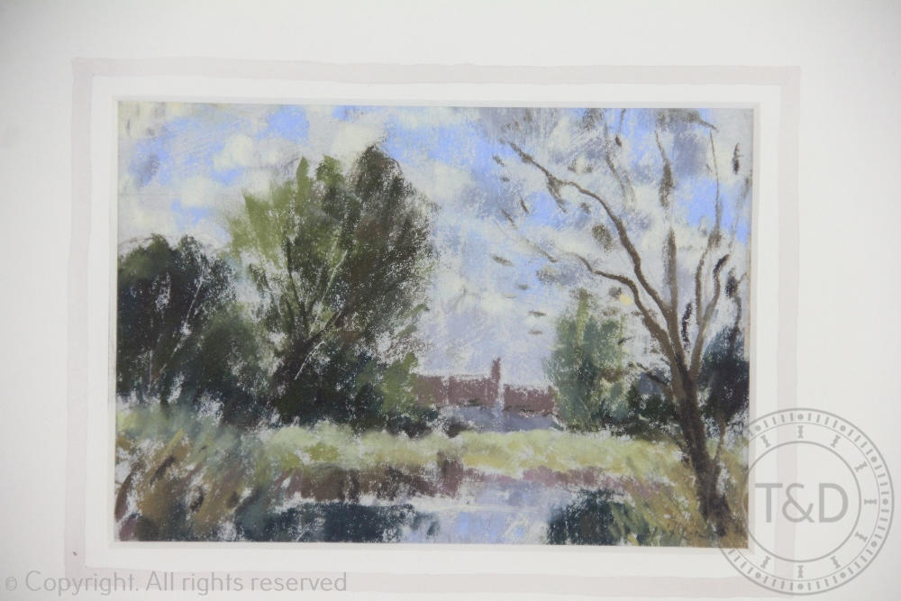 English School - 20th century, Pair of pastels, Country scenes with river and barn, 11.5cm x 16. - Image 3 of 4