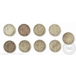 A collection of nine Edward VII silver half crowns, a run from 1902-1910,