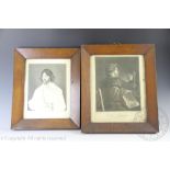 Three late 19th century oak picture frames, enclosing prints,