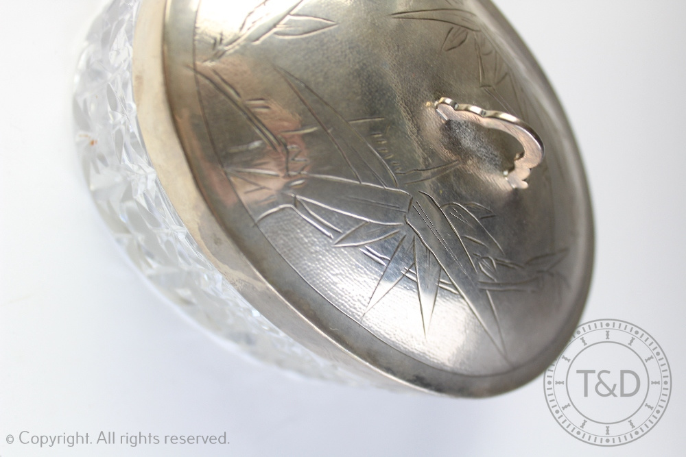 A Chinese silver topped oval dressing table jar, - Image 2 of 2