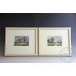 English School - 20th century, Pair of pastels, Country scenes with river and barn, 11.5cm x 16.