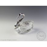 A silver mounted and cut glass swan,