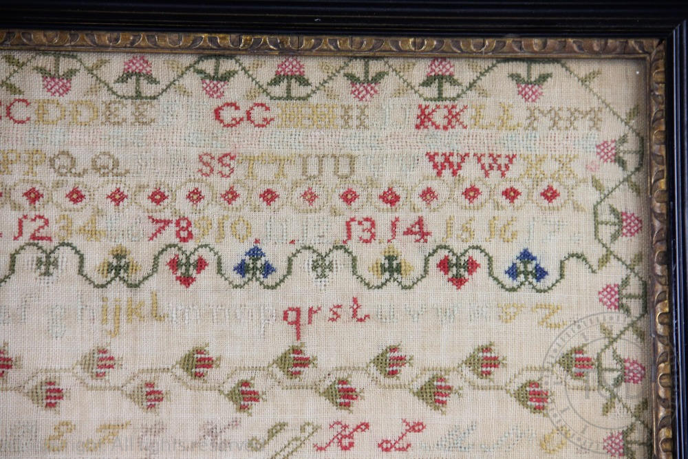 A Victorian needlework sampler by Ann Kinsey aged 9 and dated 1849, worked with alphabets, - Image 3 of 5