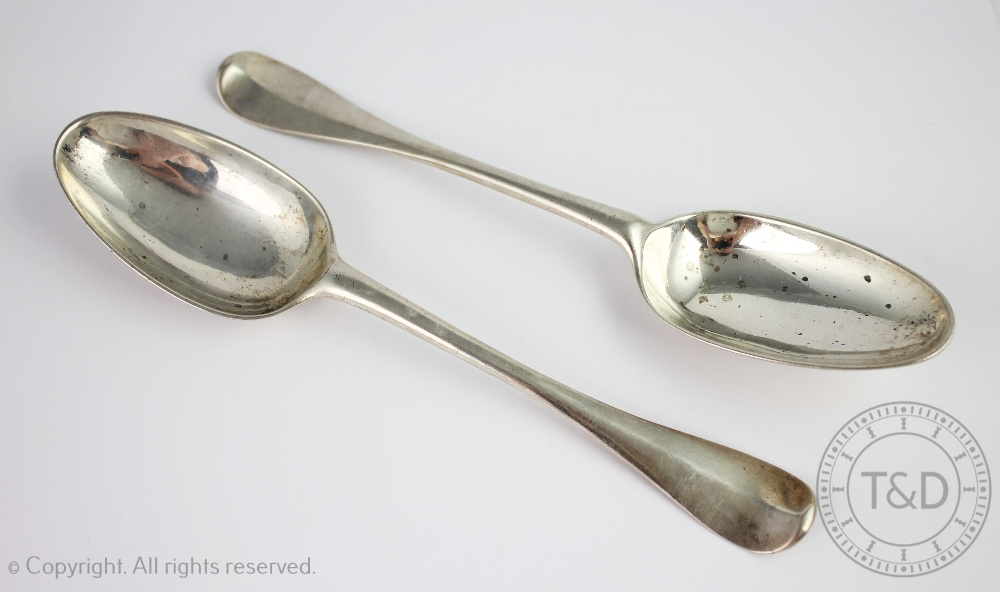 A pair of George II Scottish silver spoons, Edinburgh 1741, probably James Mitchell,