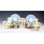 A selection of 19th century and later teacups and saucers to include four Hammersley Queen Anne