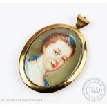 English School, 19th century, Gouache Portrait miniature of a female,