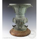 A large Chinese archaic Zhou style bronze Gu altar vessel, possibly 18th century,