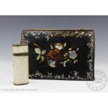 A Victorian lacquered papier mache blotter, decorated with flowers, 23cm,