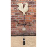 A painted metal and composite cockerel weather vane (lacking arrow),