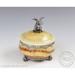 A late 19th century continental '800' standard silver mounted feldspar box and cover,