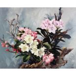 Thomas G Hill, Oil on canvas, Still life of flowers, Signed, 38.