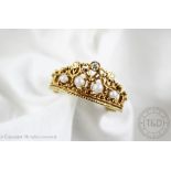 An unusual 18ct gold, pearl and diamond 'crown' ring,