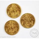 Three King George V gold sovereigns dated 1912,