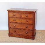 A Victorian mahogany chest, of two short and three long drawers, on plinth base,