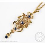 An Edwardian sapphire and pearl pendant in garland style,