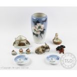 A selection of Royal Copenhagen porcelain comprising; a rose decorated vase, 23.