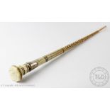 An Edwardian silver mounted marine ivory and bone walking cane, Thomas Davis, London 1907,