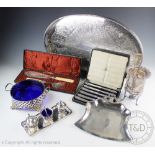 An assortment of silver plated wares to include a a regency style syphon stand,