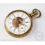 A gold plated open face pocket watch with photo dial,