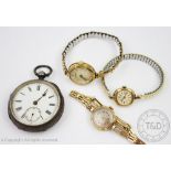 Three 9ct yellow gold cased ladies wristwatches, to include; 'Vertex' and 'Slava' examples,