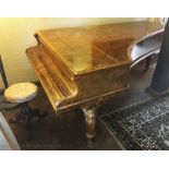 A mid 19th century Broadwood burr walnut boudoir grand piano, named and numbered Arnold 6468,