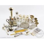 A selection of silver and silver plated wares to include a fiddle pattern fork,