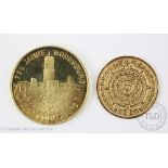 A German gold commemorative medallion, '750 Jahre Godesburg bad Godesburg', stamped 585 to the edge,