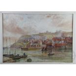 E W Nevil, Watercolour, Whitby Harbour and Abbey, Signed, 36cm x 52cm,