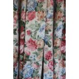 Two pairs of Crowson interlined florally decorated curtains, with tie backs,
