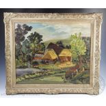 Stanley Grimm (1891-1966), Oil on board, Farmstead Sussex, Titled and signed verso with label,