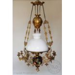A late 19th century continental gilt brass oil ceiling light,